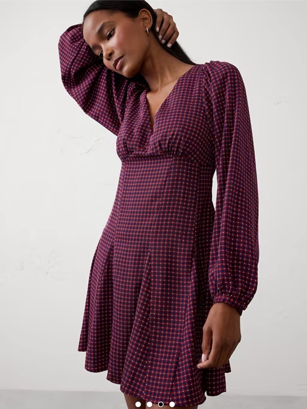 NWT Banana Republic Plum Printed V-Neck Long-Sleeve Fit & Flare Dress